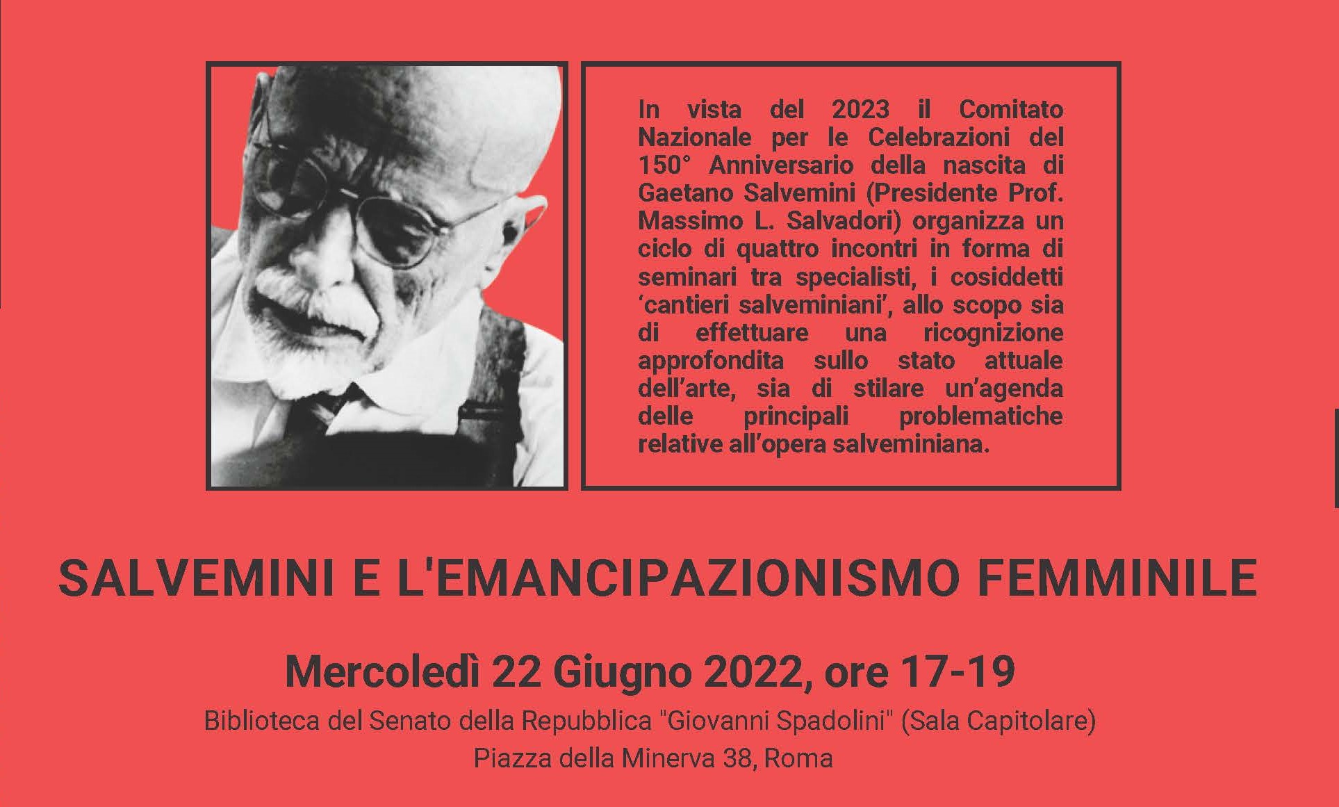 SALVEMINI E L’EMANCIPAZIONISMO FEMMINILE – 4° “Cantiere salveminiano” – mercoledì 22 giugno 2022 ore 17-19