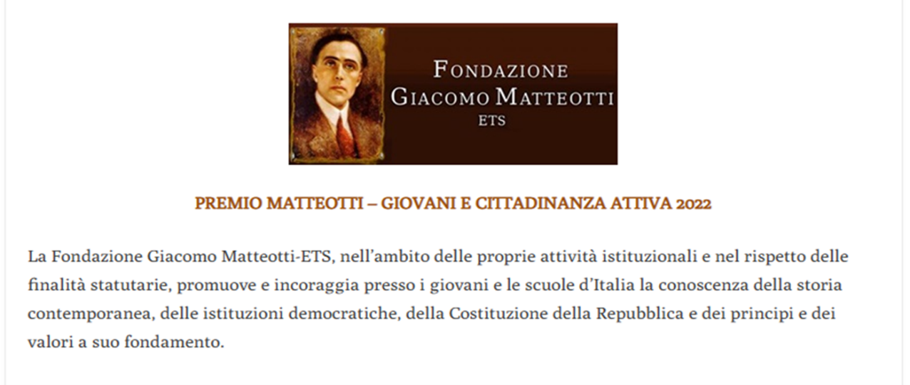 Premiata Gorgia Ortoleva, del Liceo Classico Manzoni di Mistretta (ME), vincitrice del Premio Giacomo Matteotti – Giovani e Cittadinanza Attiva 2022/2023