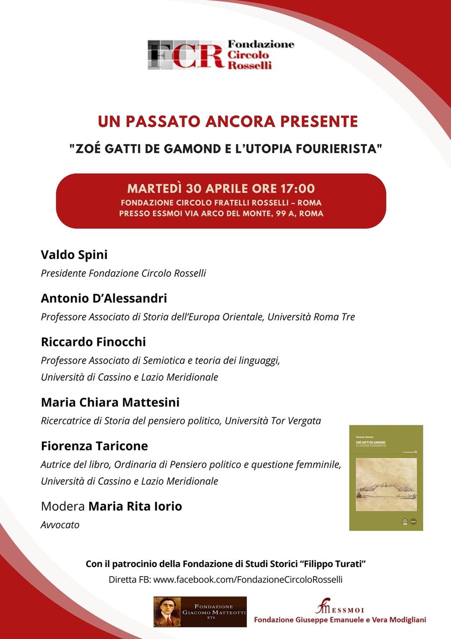 Un passato ancora presente – “Zoé Gatti De Gamond e l’utopia fuorierista” martedì 30 aprile ore 17:00 Via dell’Arco del Monte n. 99a