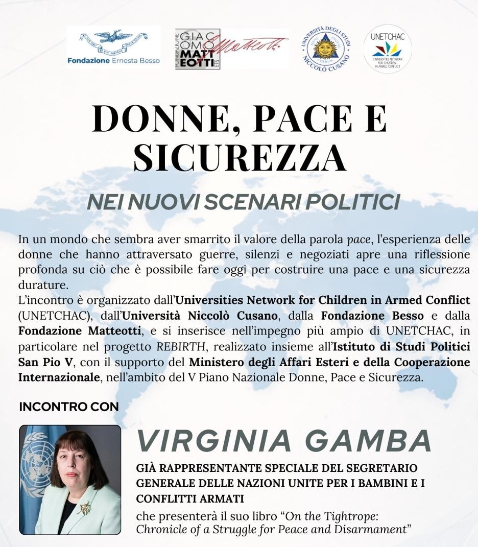 Martedì 3 febbraio alle 17:30, presso la sede della Fondazione Ernesta Besso in Largo di Torre Argentina 11 – Roma, incontro con Virginia Gamba sul tema DONNE, PACE E SICUREZZA nei nuovi scenari politici