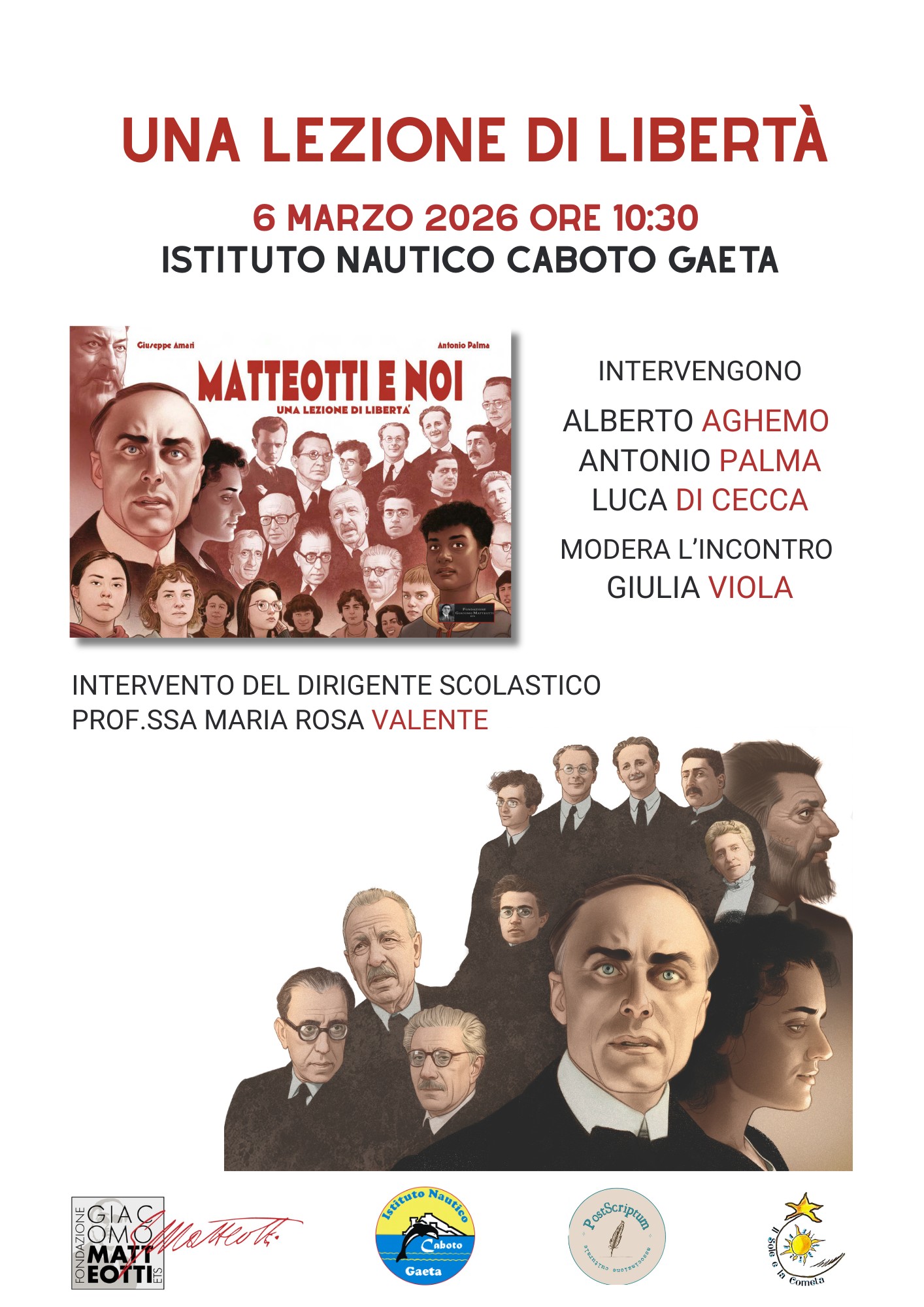 Venerdì 6 marzo 2026 alle 10:30 presso l’Istituto Nautico Caboto di Gaeta presentati la graphic novel e il film “MATTEOTTI E NOI. Una lezione di libertà”