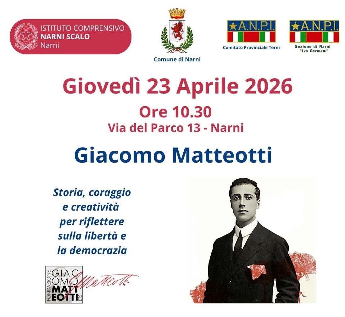 Giovedì 23 aprile alle 10:30 a Narni Scalo incontro su Giacomo Matteotti con gli studenti e i docenti del locale istituto comprensivo “Luigi Valli”